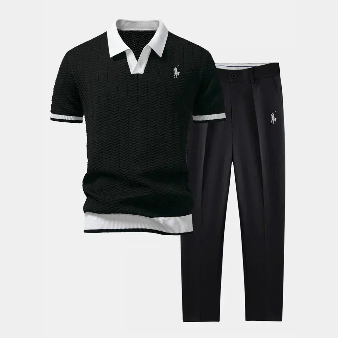 RL Set aus V-Ausschnitt-Hemd und Tapered-Hose aus Baumwollmix