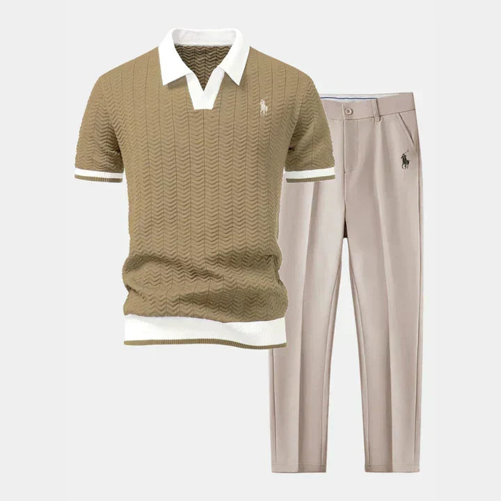 RL Set aus V-Ausschnitt-Hemd und Tapered-Hose aus Baumwollmix