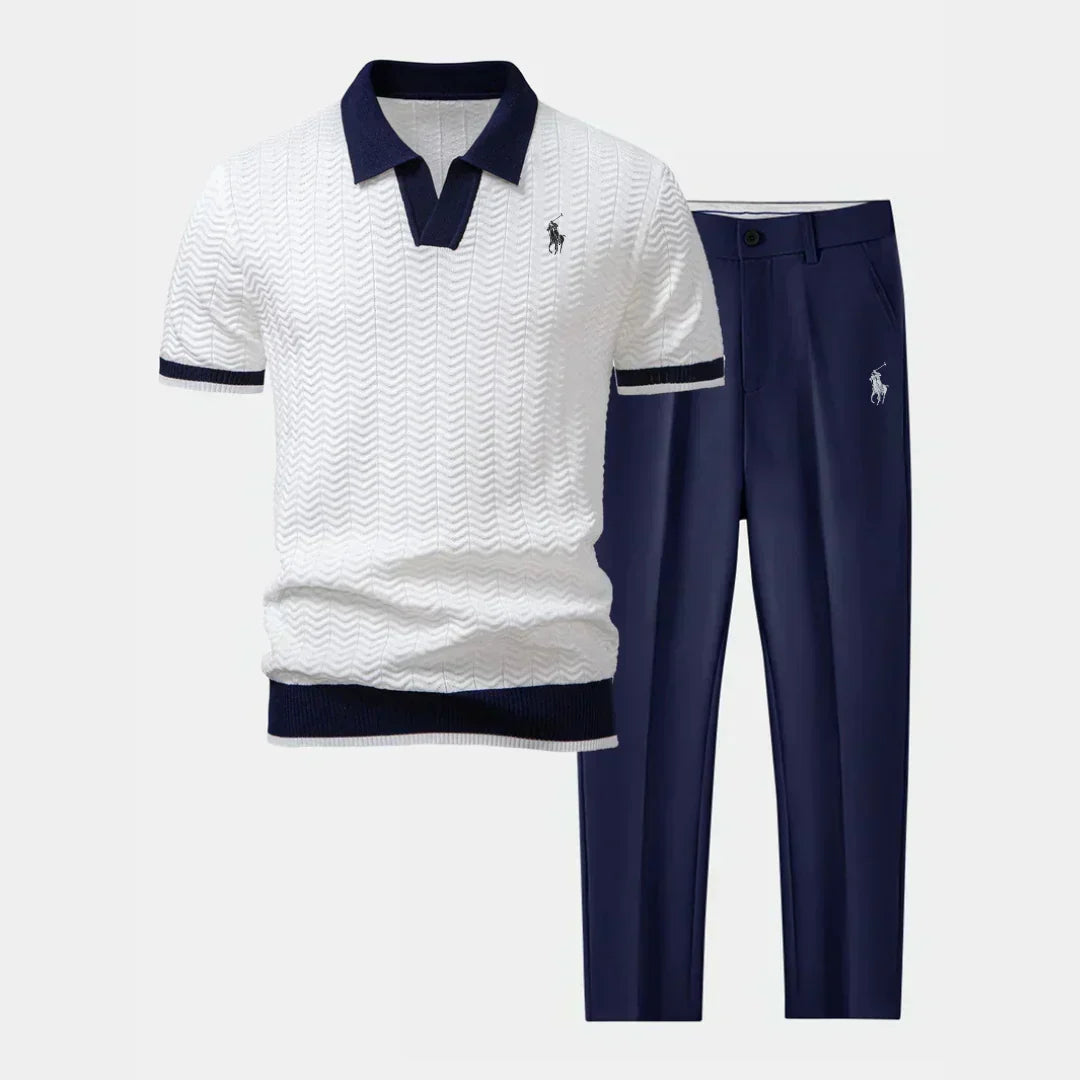 RL Set aus V-Ausschnitt-Hemd und Tapered-Hose aus Baumwollmix