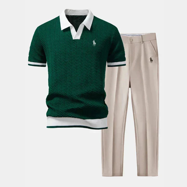 RL Set aus V-Ausschnitt-Hemd und Tapered-Hose aus Baumwollmix