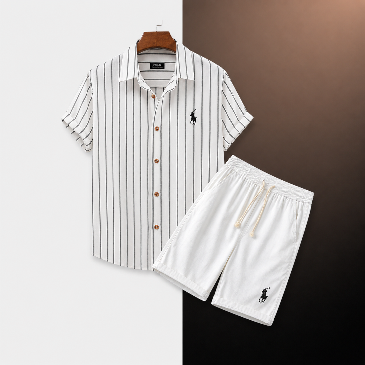 RL Relaxed-Fit-Set aus Streifenhemd und Shorts