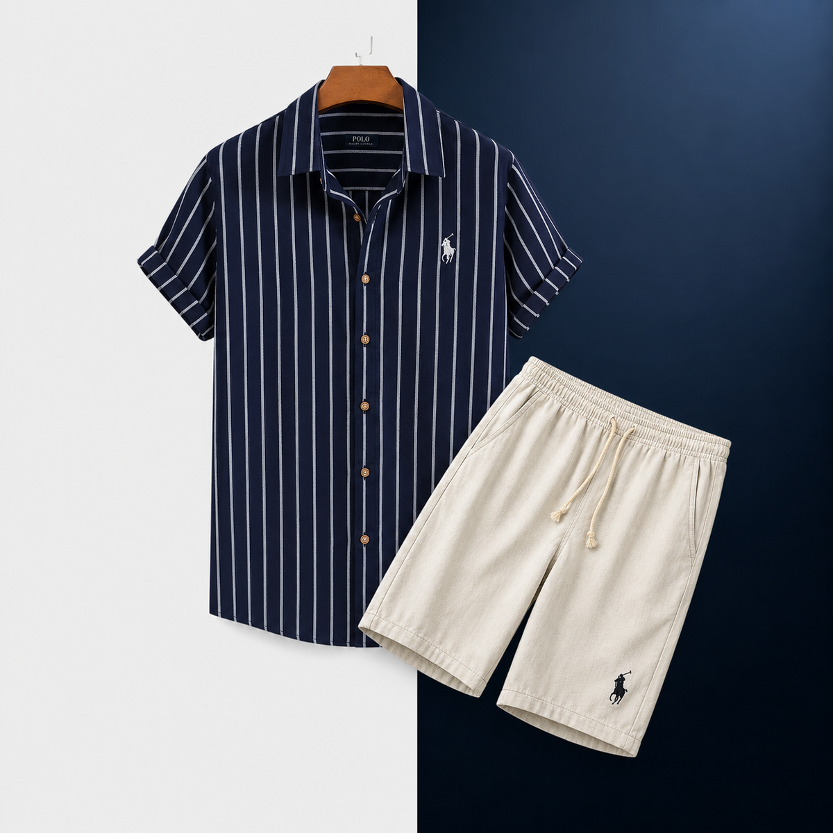 RL Relaxed-Fit-Set aus Streifenhemd und Shorts