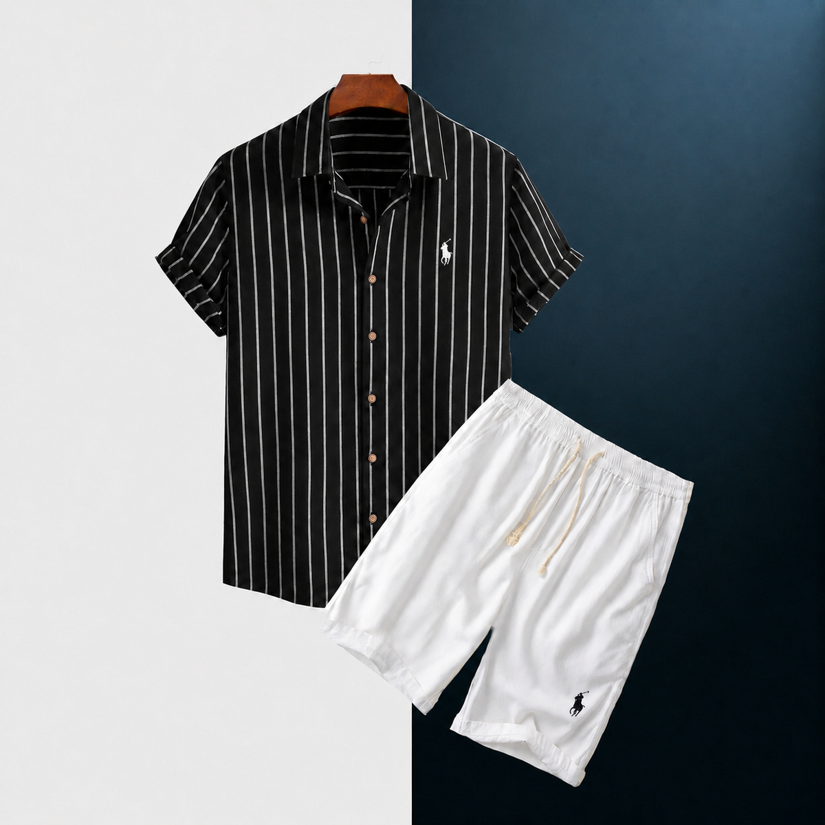RL Relaxed-Fit-Set aus Streifenhemd und Shorts
