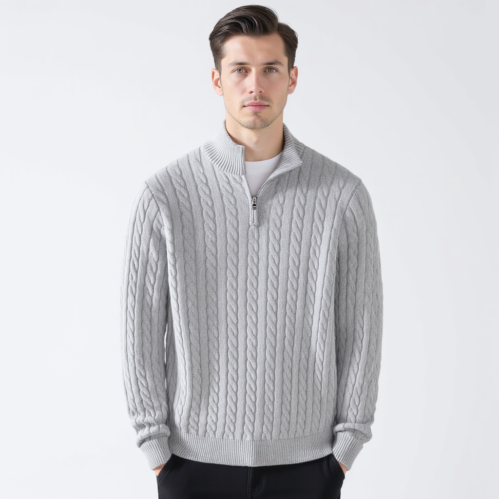 Eltville Zopfstrickpullover mit Reißverschluss