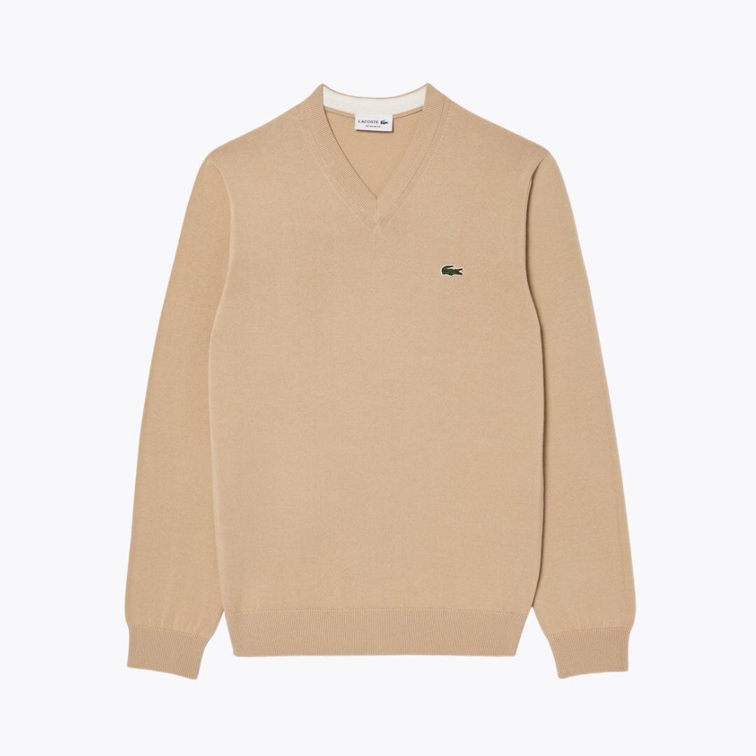 LC Einfarbiger Baumwollpullover mit V-Ausschnitt