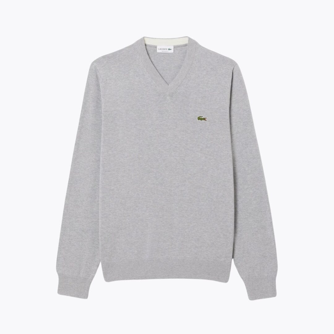 LC Einfarbiger Baumwollpullover mit V-Ausschnitt