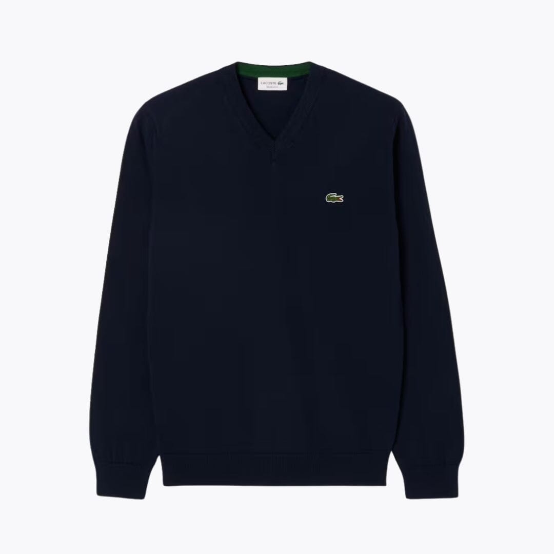 LC Einfarbiger Baumwollpullover mit V-Ausschnitt